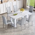 thumbnail image 1 of ExtraLco 7 Piece Dining Table Set for 6, White Marble Look Table with 6 Light Gray PU Chairs, 1 of 10