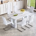 thumbnail image 1 of ExtraLco 7 Piece Dining Table Set for 6, White Marble Look Table with 6 White PU Chairs, 1 of 11