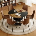 thumbnail image 1 of ExtraLco 7 Piece Round Dining Table Set for 6, 47.3 Inch Dining Table with 2-Tier Storage Shelf and Brown Upholstered Fabric Chairs for Dining Room Kitchen, 1 of 13