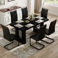thumbnail image 1 of ExtraLco Dining Table Set for 6, Black Wood Grain Table with 6 PU Chairs for Kitchen Dining Room, 1 of 10