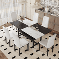 thumbnail image 1 of ExtraLco Dining Table Set for 6, White and Black MDF Table with Storage Shelf and Upholstered Chairs for Dining Room, 1 of 11