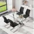 thumbnail image 1 of ExtraLco Glass Dining Table Set for 4, 63 Inch Table with Silver Chrome Base and Black PU Chairs, 1 of 9