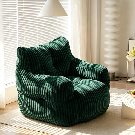 ExtraLco Green Bean Bag Chair Soft Fluffy Corduroy Fabric Memory Sponge Filled Lounge Chair for Living Room Bedroom Indoor Use