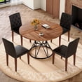 thumbnail image 1 of ExtraLco Round Dining Table Set for 4, Walnut MDF Table with 4 Black PU Chairs for Kitchen Dining Room, 1 of 10