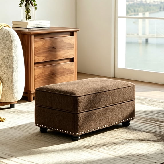 ExtraLco Velvet Ottoman Brown Upholstered Footstool with High Density Sponge for Living Room Sofa Bedroom Office