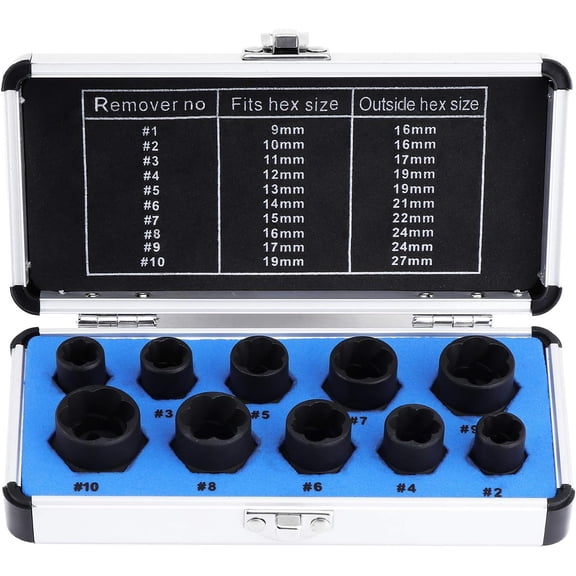 Stripped Lug Remover Set, Chrome-Molybdenum Steel Extraction Socket, High-Quality Alloy Tools for Removing Rusted Bolts, Nuts, with 3/8-inch Drive Compatibility, for Automotive &