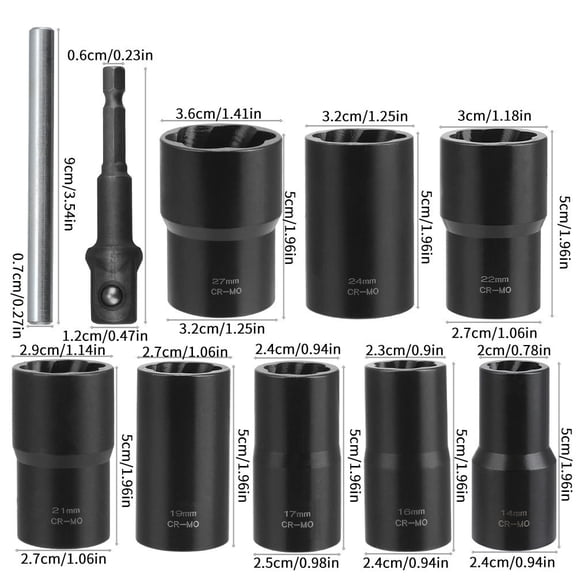 Extraction Socket Set & Bolt Extractor Set, 10 Piece Lug Nut Remover Socket Tool, 1/2-Inch Drive Bolt Nut Extractor Kit, Extraction Socket Set for Removing Damaged, Frozen, Rusted, Rounded-Off