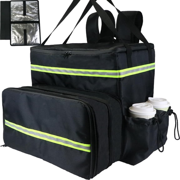 Extral Large Food Delivery Backpack,17"x17"x16"Insulated Pizza Delivery Bag | Fits 14'' or 16'' Pizza box, Motorcycle Food Delivery Bag for Bike with 4 Pockets for Uber Eats, Doordash