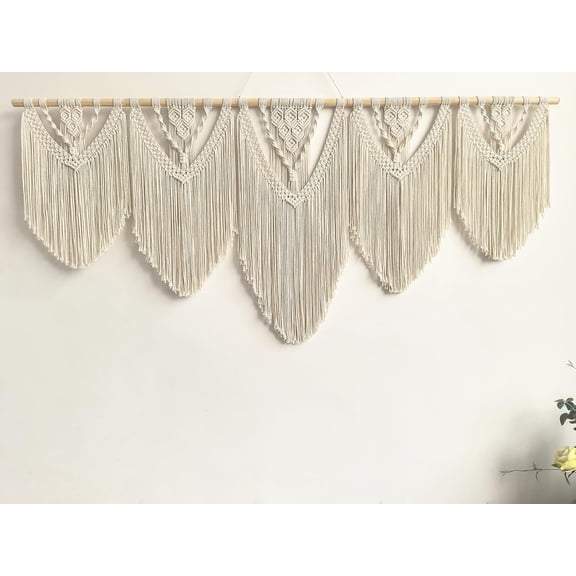 Extral Large macrame wall hanging, 71'' W x 32'' L boho wall art tapestry wall decor for urban entryway headboard woven wall art, big fiber art over couch art for Yarn hallway (Beige-C)
