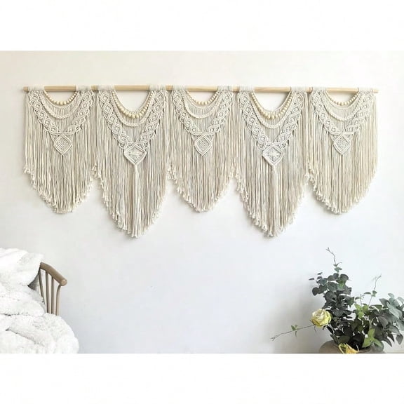 Extral Large rame wall hanging ' L boho wall art tapestry wall decor for urban entryway living room bedroom decor headboard woven wall art big fiber art over couch art for Yarn hallway Wood Bead-B