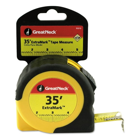 Extramark Tape Measure, 1" X 35ft, Steel, Yellow/black | Bundle of 5 Each