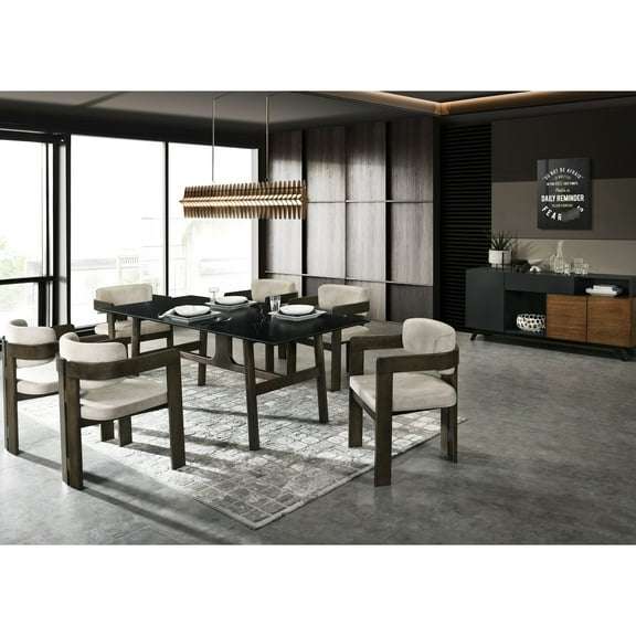 Extraordinary Dining Table - Sintered Stone, Glass, Black Synthetic Wood Modern & Walnut Accent