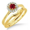 thumbnail image 1 of Extraordinary Fantastic Mind Blowing Moissanite Diamond 1.25 Carat Round Cut Red Ruby Bridal Set Halo on 10k Yellow Gold, 1 of 2