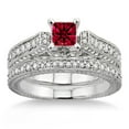 thumbnail image 1 of Extraordinary Fantastic Mind Blowing Moissanite Diamond 2.75 Carat Princess Cut Red Ruby Antique Bridal Set Engagement Ring on 10k White Gold, 1 of 2