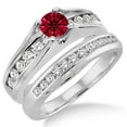 thumbnail image 1 of Extraordinary Fantastic Mind Blowing Moissanite Diamond 2 Carat Round Cut Red Ruby Bridal Set on 10k White Gold, 1 of 2