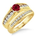 thumbnail image 1 of Extraordinary Fantastic Mind Blowing Moissanite Diamond 2 Carat Round Cut Red Ruby Engagement Ring Bridal Set on 10k Yellow Gold, 1 of 2