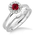 thumbnail image 1 of Extraordinary Fantastic Mind Blowing Moissanite Diamond Halo 1.25 Carat Round Red Ruby Bridal set Halo on 10k White Gold, 1 of 2
