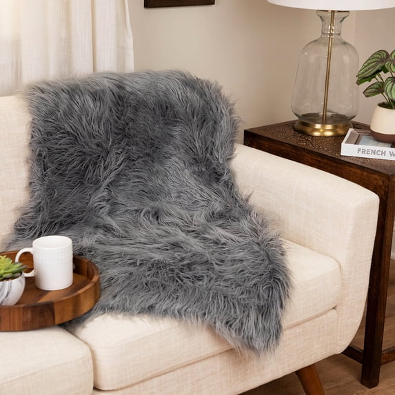 Northlight Plush Shaggy Faux Fur Textured Throw Blanket - 50" x 60" - Slate Blue