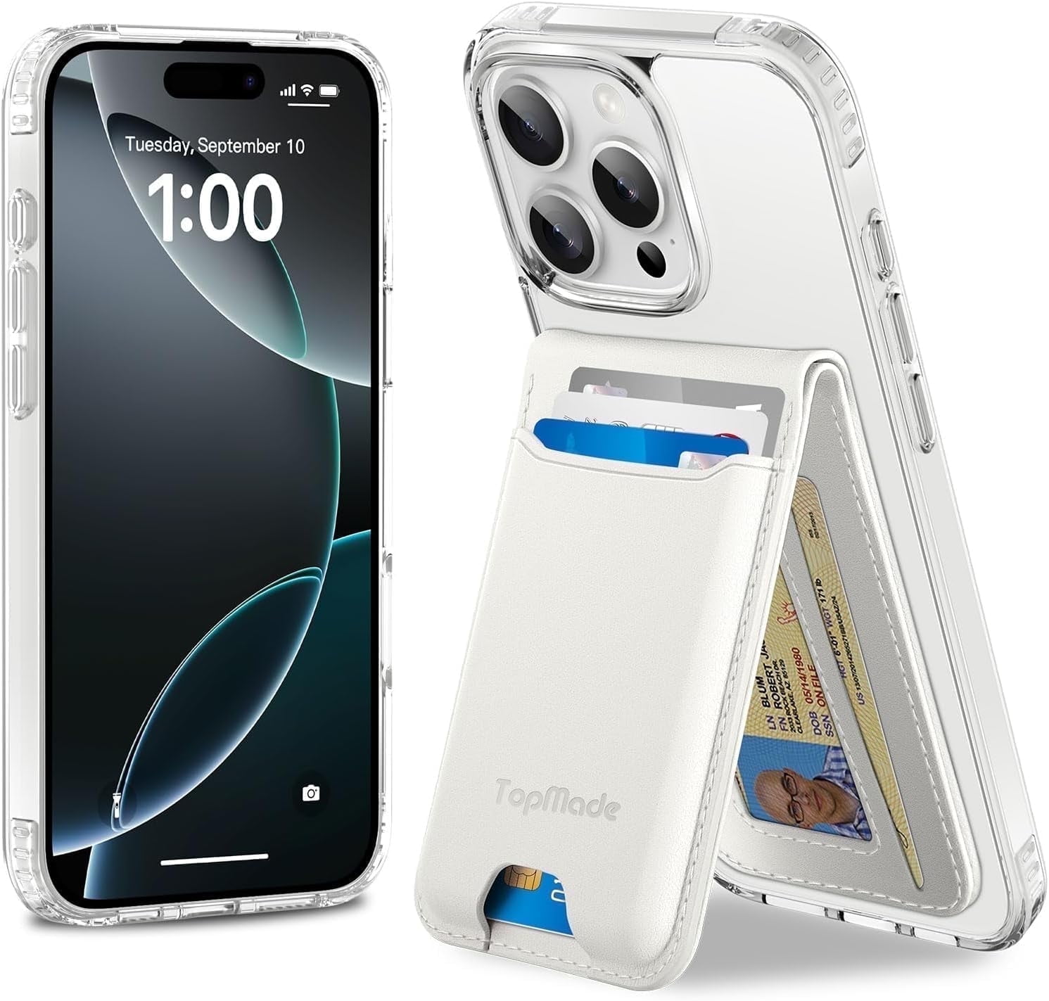 Magnetic Phone Wallet Stand Compatible for iPhone 17/16/15/14/13/12 Series, Magnetic Wallet Card Holder with Detachable Phone Case for iPhone 16 Pro, 1 Set
