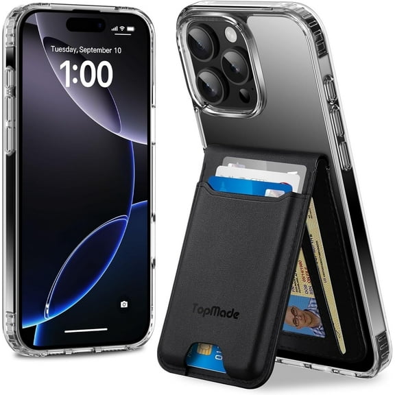 Magsafe Phone Wallet Stand Compatible for iPhone 16/15/14/13/12 Series, Magnetic Wallet Card Holder with Detachable Phone Case for iPhone 16 Pro, 1 Set