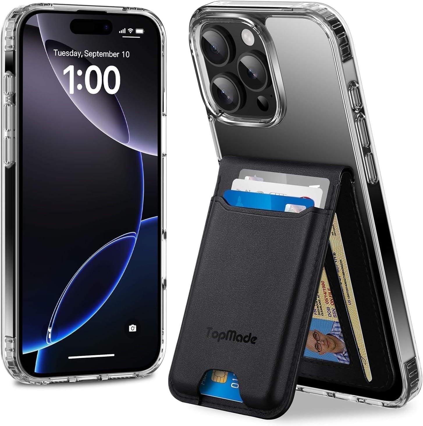 Magnetic Phone Wallet Stand Compatible for iPhone 17/16/15/14/13/12 Series, Magnetic Wallet Card Holder with Detachable Phone Case for iPhone 16 Pro Max, 1 Set