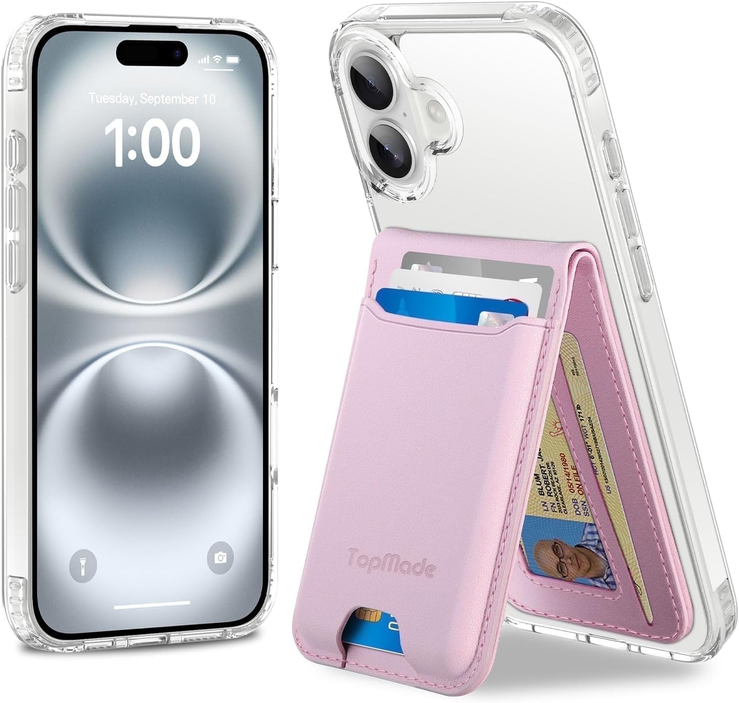Magnetic Phone Wallet Stand Compatible for iPhone 17/16/15/14/13/12 Series, Magnetic Wallet Card Holder with Detachable Phone Case for iPhone 16 Plus, 1 Set