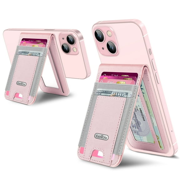 ExtreLife Magnetic Phone Wallet Stand, Magsafe Card Holder Compatible for iPhone 16/15/14/13/12 Series, Genuine Leather, RFID Blocking, Fits 9 Cards