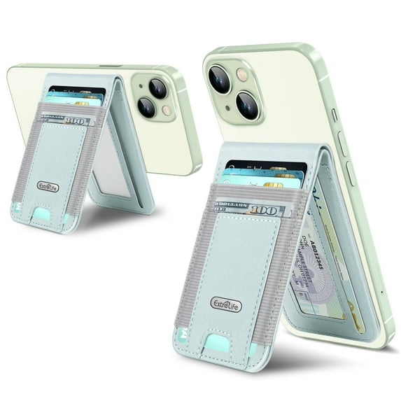 ExtreLife Magnetic Phone Wallet Stand, Magsafe Card Holder Compatible for iPhone 16/15/14/13/12 Series, Genuine Leather, RFID Blocking, Fits 9 Cards