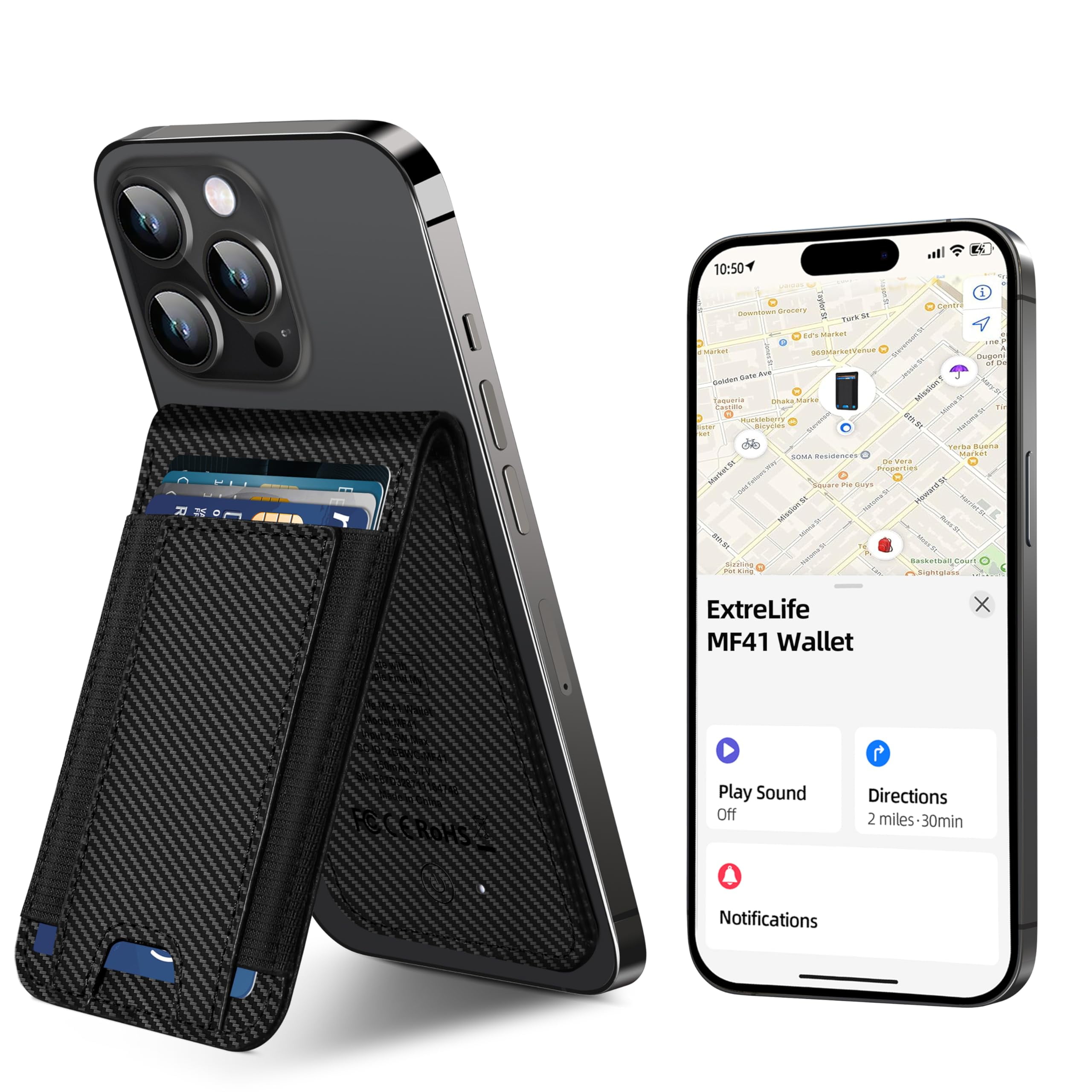 ExtreLife Magnetic Wallet with Find My, Magnetic Card Holder with Adjustable Phone Stand Compatible for iPhone 17/16/15/14/13/12 Series, RFID, Leather, Fits 8 Card