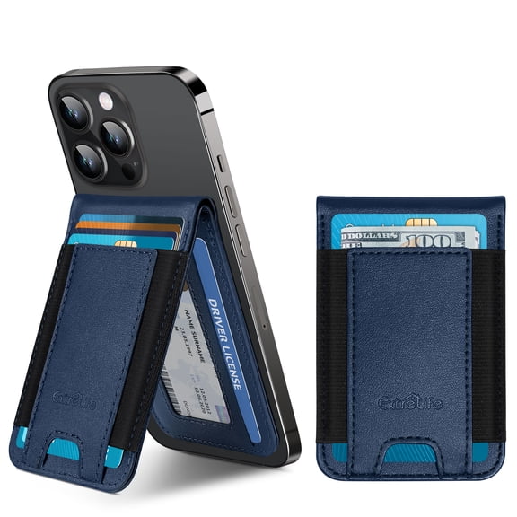 ExtreLife Stick on Phone Card Holder, Stronger 3M Adhesive Leather Phone Wallet with Adjustable Stand Compatible for Back of Phone Case, iPhone, Samsung