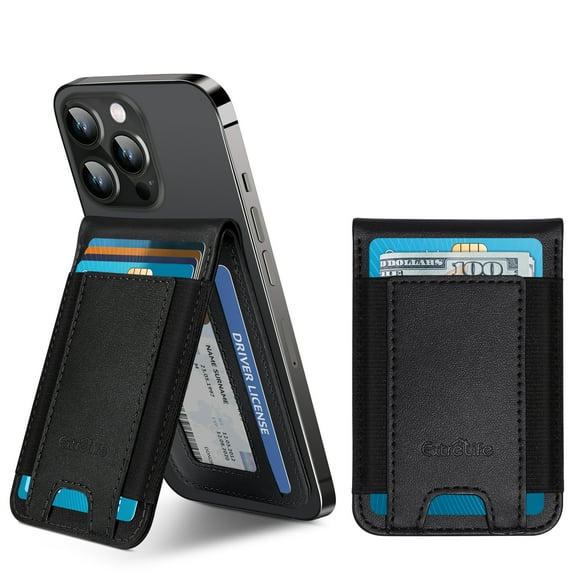 ExtreLife Stick on Phone Card Holder, Stronger 3M Adhesive Leather Phone Wallet with Adjustable Stand Compatible for Back of Phone Case, iPhone, Samsung