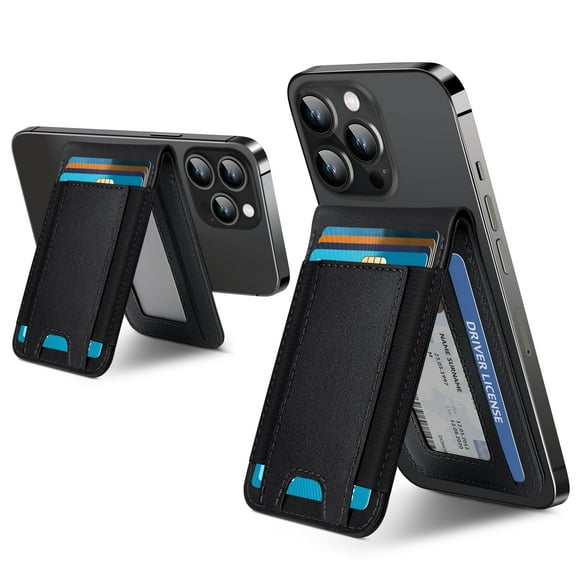 ExtreLife Magsafe Card Holder, Magnetic Wallet Compatible for iPhone 16/15/14/13/12 Series, Phone Wallet with Adjustable Stand, Black