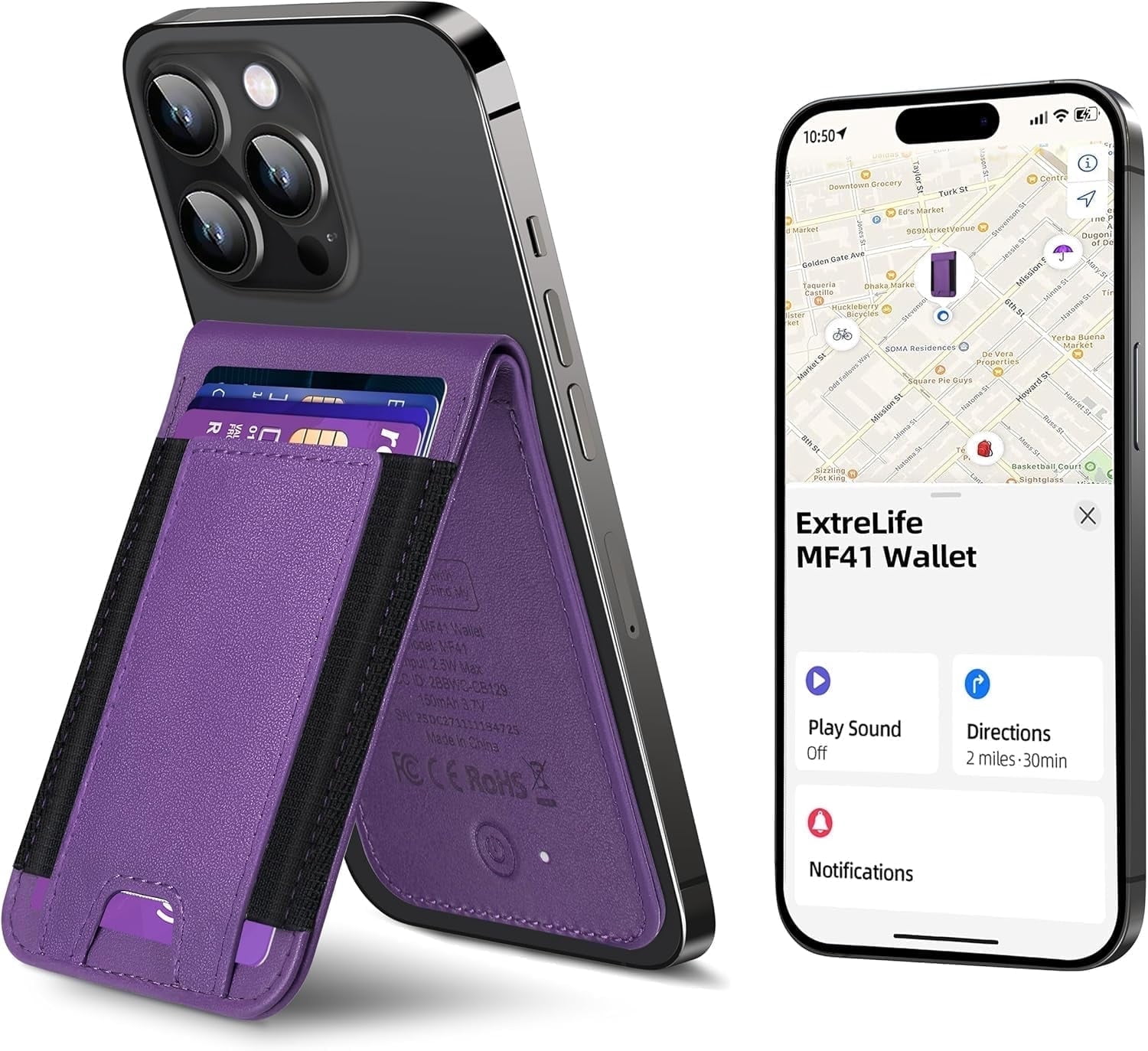ExtreLife Magnetic Wallet with Find My, Magnetic Card Holder with Adjustable Phone Stand Compatible for iPhone 17/16/15/14/13/12 Series, RFID, Leather, Fits 8 Card
