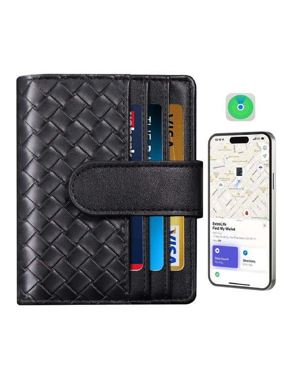 Smart Wallet Works with Find My App, Women Small Wallet Genuine Leather Bifold Purse, RFID Blocking