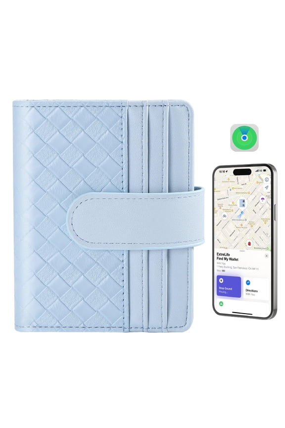 Wallets for Women, Works with Apple Find My, Genuine Leather Credit Card Holder with Zipper Pocket Coin Purse with ID Window, RFID Blocking, Blue