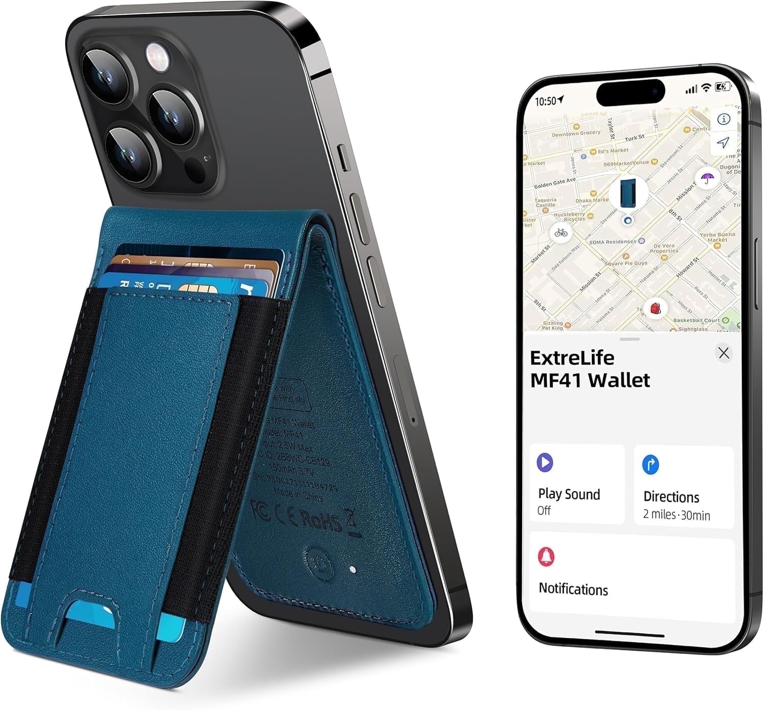 ExtreLife Magnetic Wallet with Find My, Magnetic Card Holder with Adjustable Phone Stand Compatible for iPhone 17/16/15/14/13/12 Series, RFID, Leather, Fits 8 Card