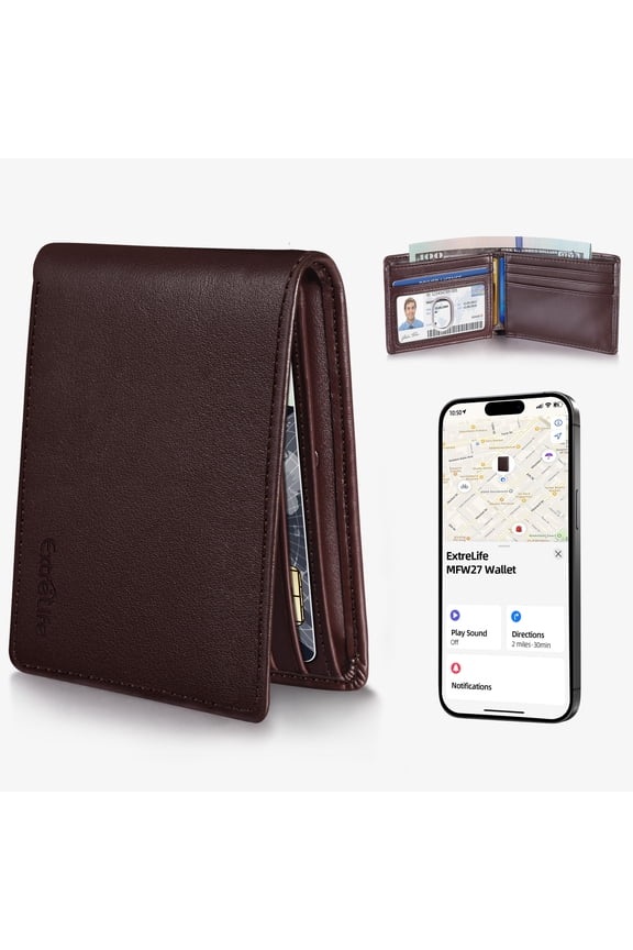 Smart Wallet for Men, Built in Tracker with Apple Find My (iOS Only), Leather Classic Bifold Wallets Card Holder with Cash Pocket, RFID Blocking