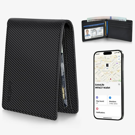 ExtreLife Smart Wallet for Men, Built in Tracker with Apple Find My (iOS Only), Leather Classic Bifold Wallets Card Holder with Cash Pocket, RFID Blocking