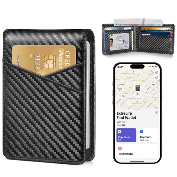 Extrelife Wallets for Men with Apple Find My, Genuine Leather Slim Bifold Mens Wallet RFID Blocking, Holiday Gifts for Men