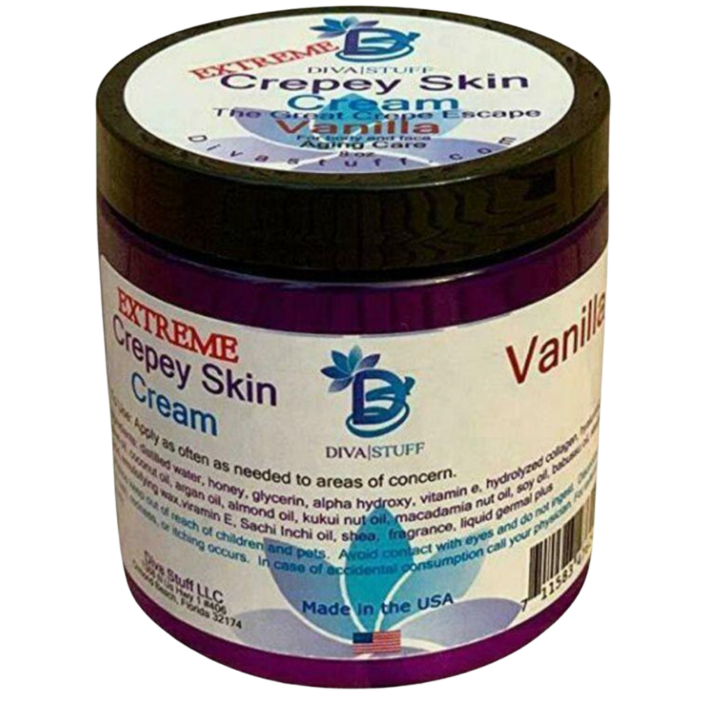 Extreme Crepey Skin Body & Face Cream with Hyaluronic Acid, Alpha Hydroxy and More, by Diva Stuff (Vanilla)