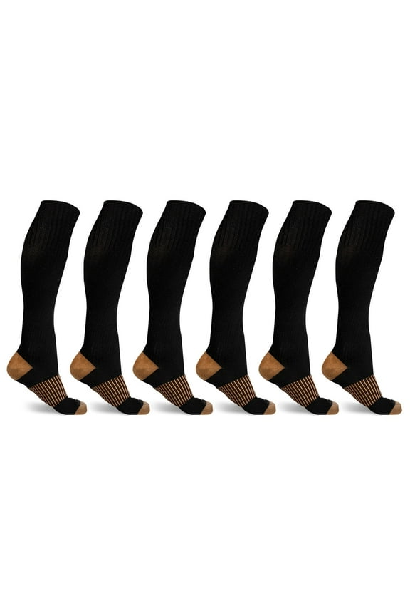 Copper-Infused High-Energy Unisex Compression Socks, 6 Pack