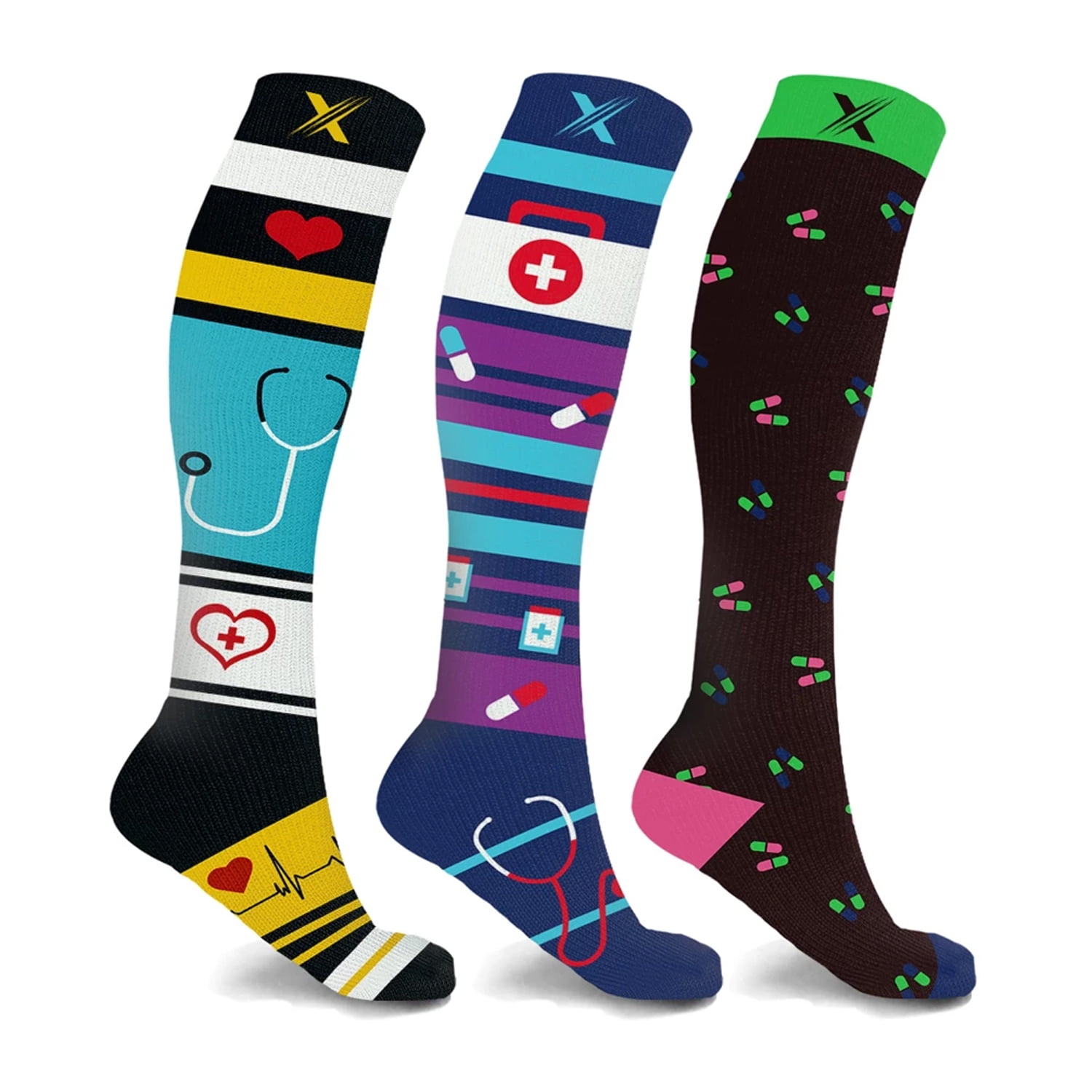 Extreme Fit Knee High Compression Socks for Men and Women - Medical Design - 3 Pack