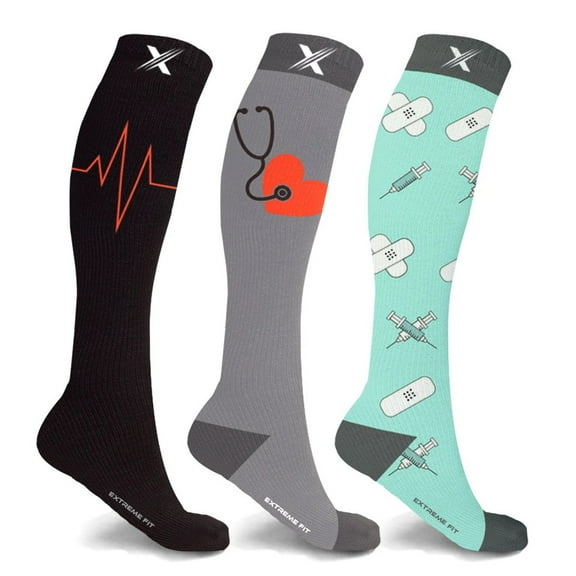 Extreme Fit Knee High Women's Compression Socks -Medical Designs, 3 Pack