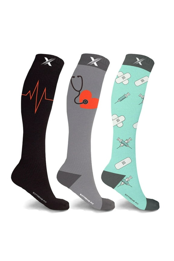 Knee High Women's Compression Socks -Medical Designs, 3 Pack