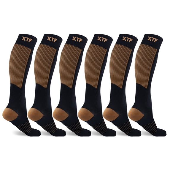 Extreme Fit Men's and Women's Breathable Running Ankle Compression Socks, Bronze (6 Piece)