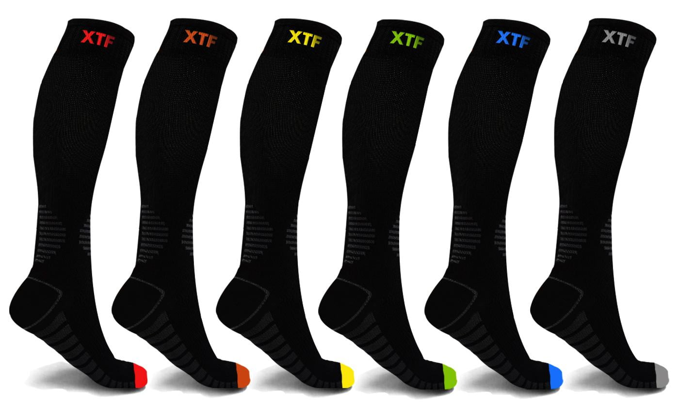 Extreme Fit Recovery Knee High Compression Socks for Men and Women, 6 Pack - Made for running, athletics, pregnancy and travel