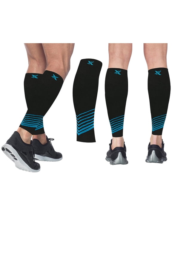 Ultra V-Striped Design Performance and Recovery Calf Support Compression Sleeves, Black