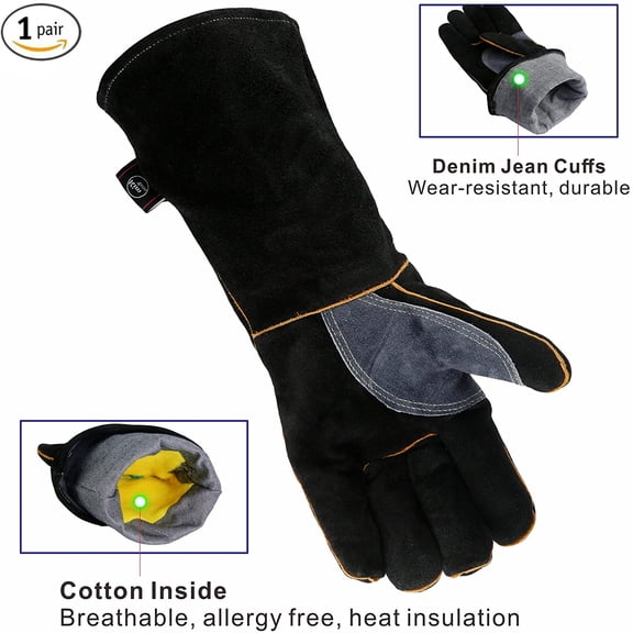 Extreme Heat & Fire Resistant Gloves Leather with Kevlar Stitching,Mitts Perfect for Fireplace, Stove, Oven, Grill, Welding, BBQ, Mig, Pot Holder, Animal Handling$$Tools & Hardware Other