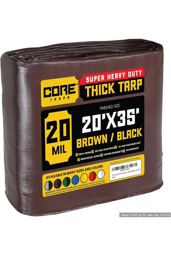 Extreme Heavy Duty 20 Mil Tarp Cover, Waterproof, UV Resistant, Rip and Tear Proof, Poly Tarpaulin with Reinforced Edges for Roof, Patio, Pool, Boat (Brown/Black 20 X 35)