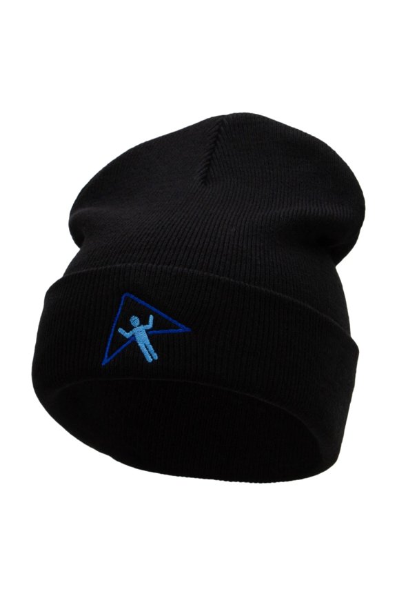 Extreme Heights Embroidered 12 Inch Long Knitted Beanie - Black OSFM